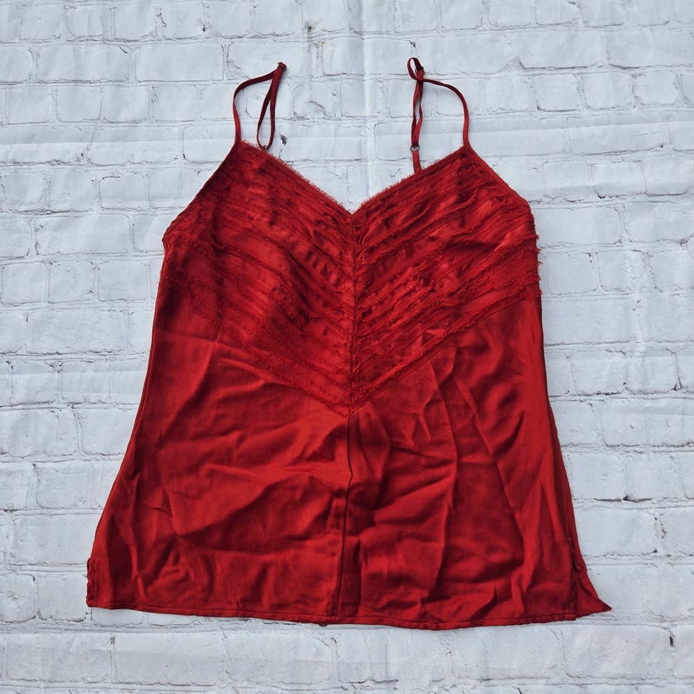 Karen Kane burnt orange 100% Silk Frayed Camisole Tank Top Size 8 fall layers